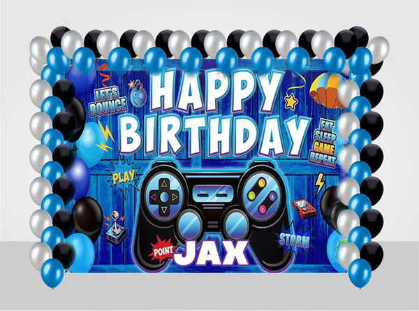Gaming Birthday Party Decoration Kit With Personalized Backdrop.