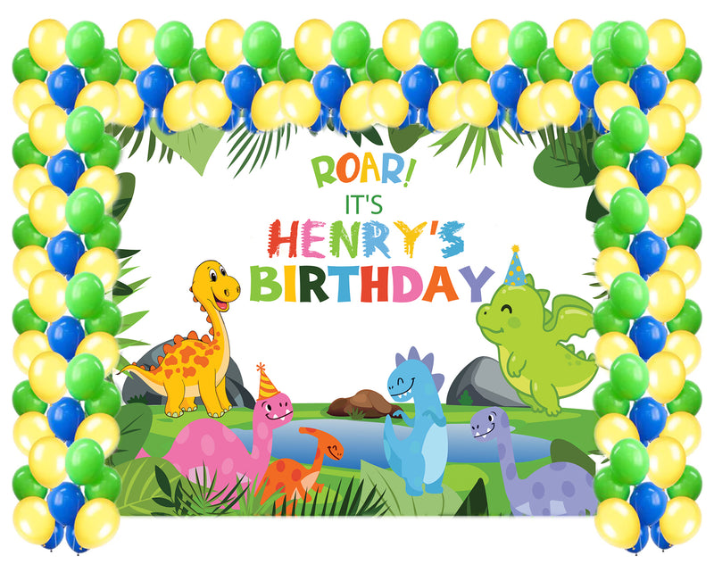 Dinosaur Theme Birthday Party Decoration Kit With Personalized Backdrop.