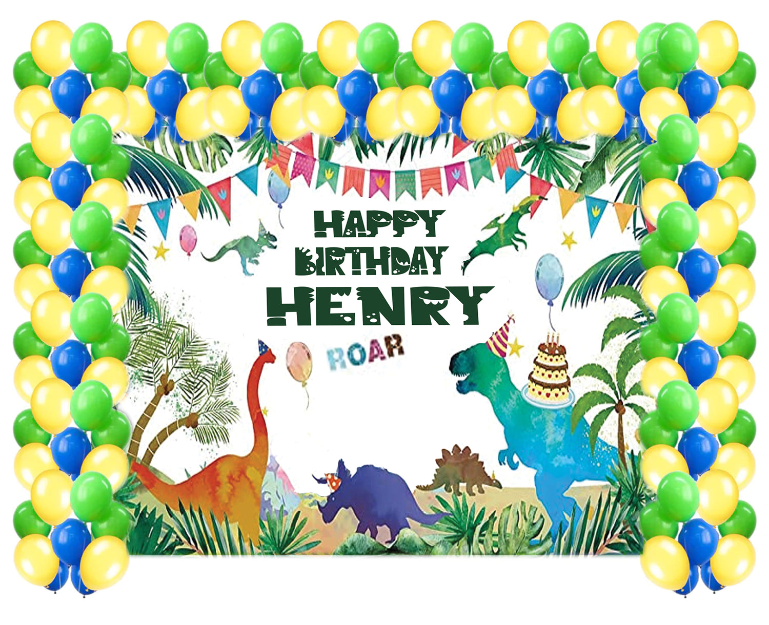 Dinosaur Theme Birthday Party Decoration Kit With Personalized Backdrop.