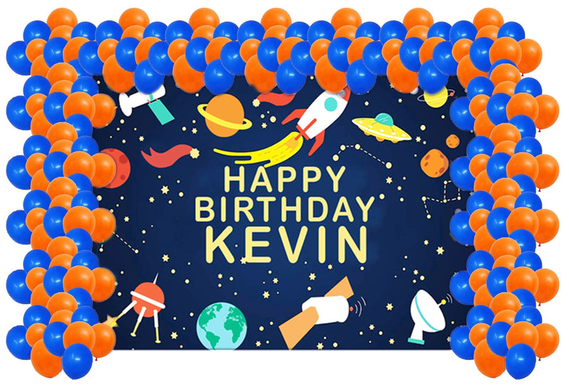 Space Birthday Party Decoration Kit With Personalized Backdrop.