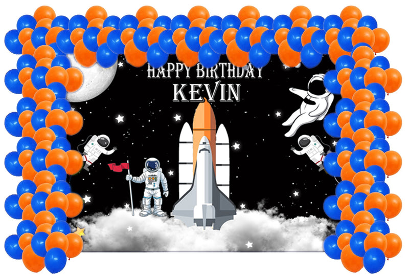 Space Birthday Party Decoration Kit With Personalized Backdrop.