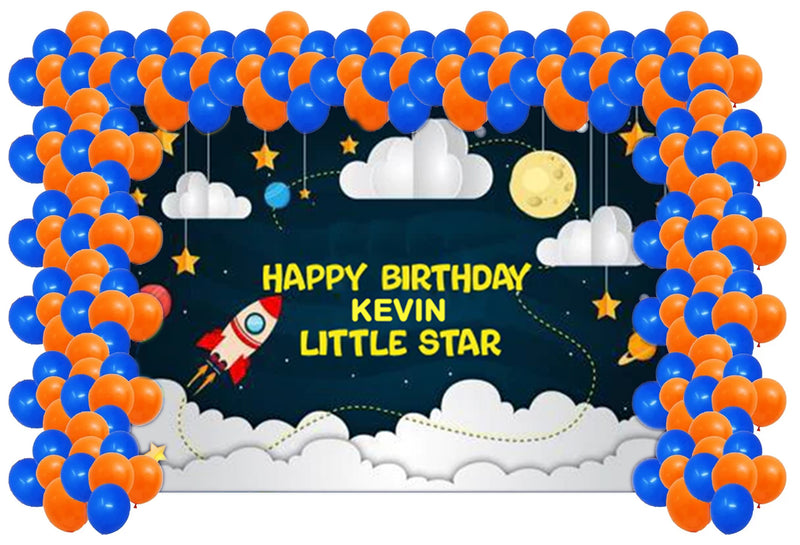 Space Birthday Party Decoration Kit With Personalized Backdrop.