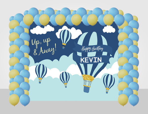 Hot Air Birthday Party Decoration Kit With Personalized Backdrop.