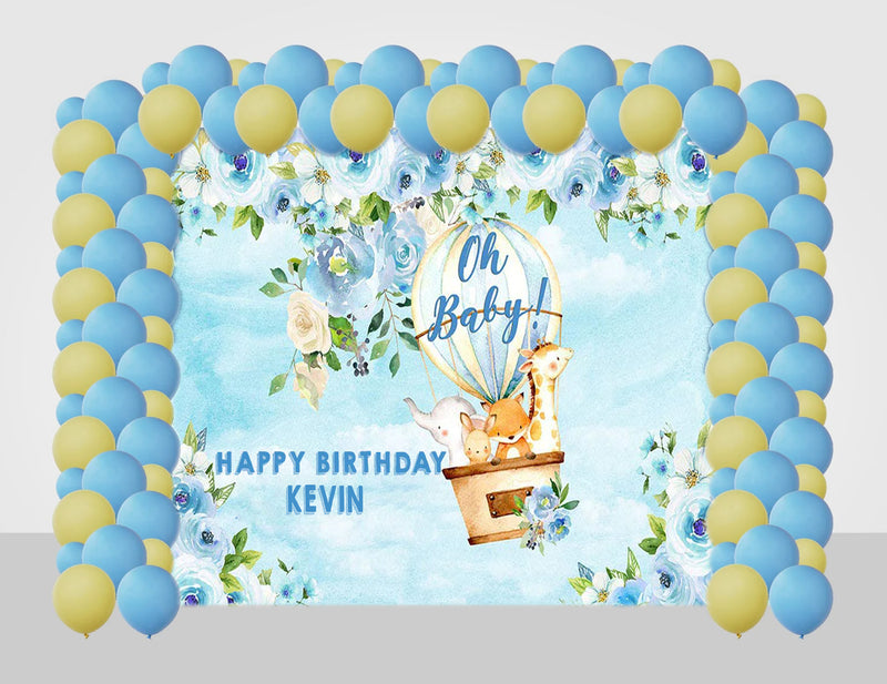 Hot Air Birthday Party Decoration Kit With Personalized Backdrop.