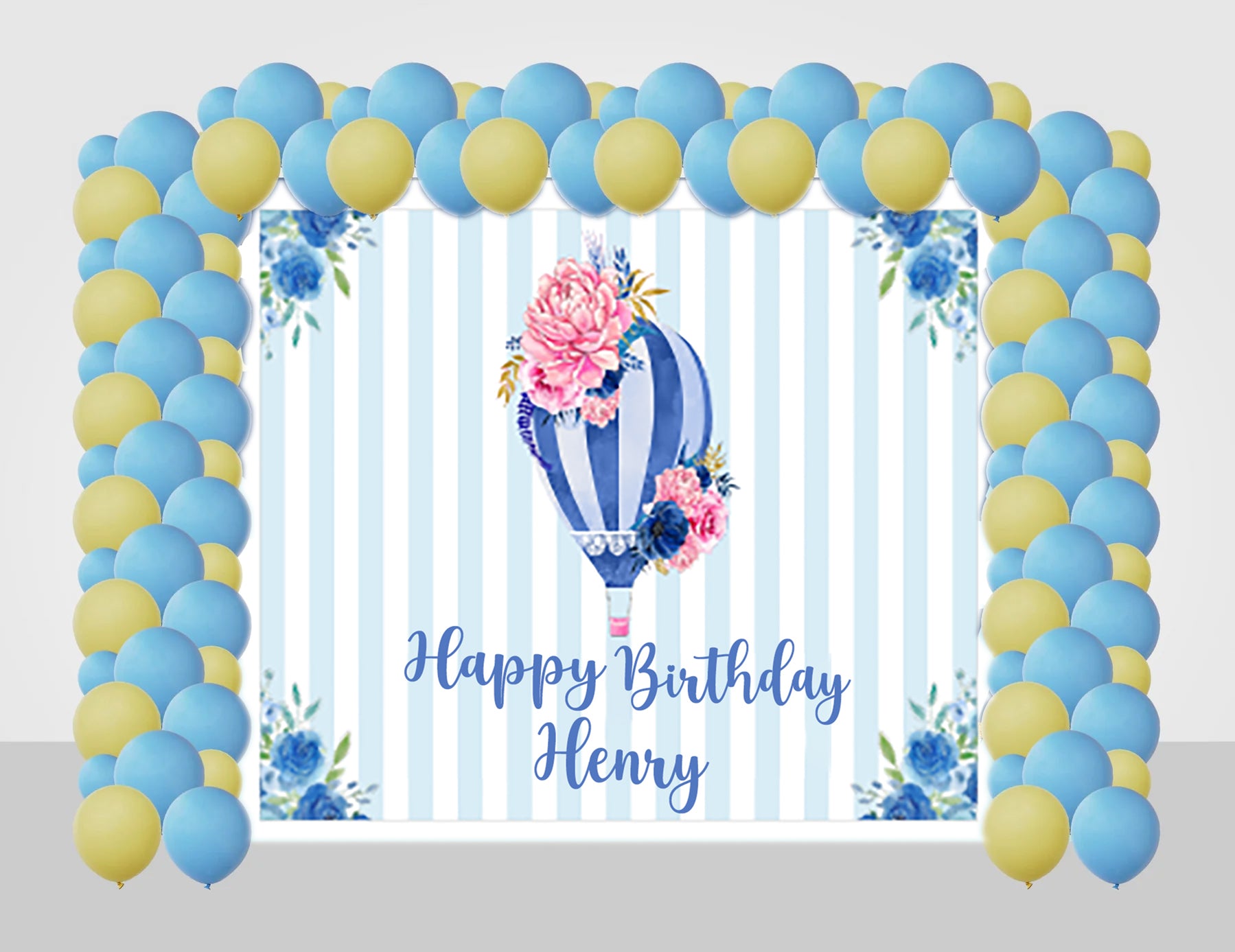 Hot Air Birthday Party Decoration Kit With Personalized Backdrop.