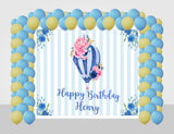 Hot Air Birthday Party Decoration Kit With Personalized Backdrop.