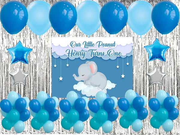 Baby Elephant Birthday Complete Party Set With Personalized Backdrop