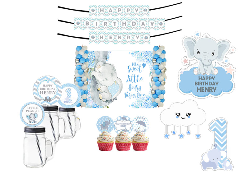 Baby Elephant Birthday Complete Personalized Party Kit