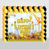 Construction Birthday Party Decoration Kit With Personalized Backdrop.