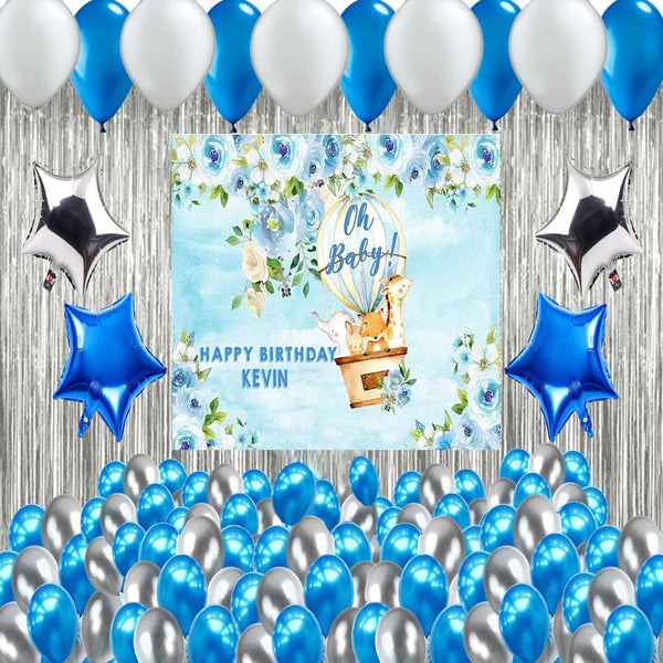 Hot Air Birthday Party Complete Set with Personalized Backdrop