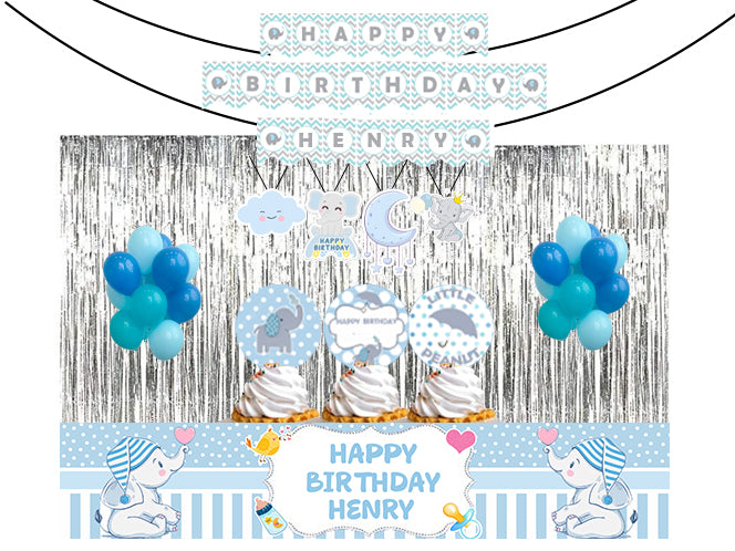 Baby Elephant Birthday Party Decoration Kit - Personalized