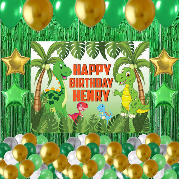 Dinosaur Theme Birthday Party Complete Set with Personalized Backdrop