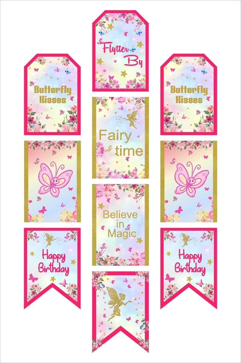 Butterflies and Fairies Theme Birthday Paper Door Banner/ Wall Decoration.