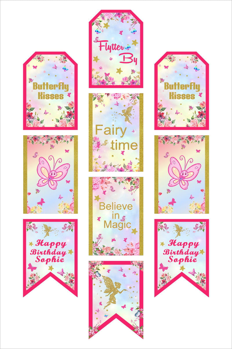 Butterflies and Fairies Theme Birthday Paper Door Banner/ Wall Decoration.