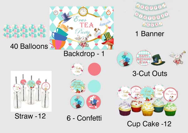 Tea Party Theme Birthday Complete Personalize Party Kit