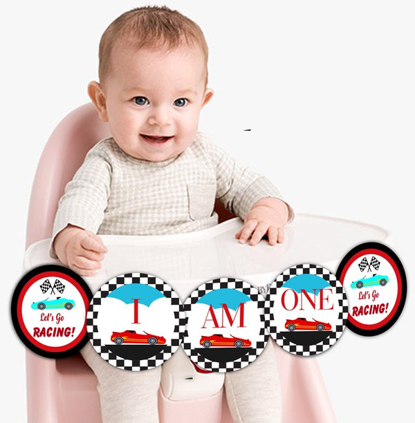 Racing Car "I Am One" Birthday Banner for Decoration