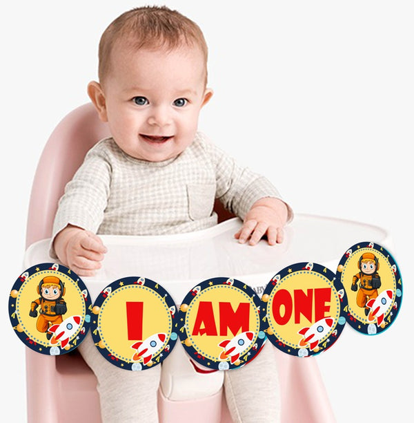 Space Theme "I Am One" Birthday Party Banner for Decoration.