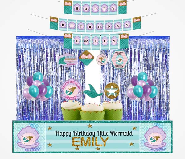 Mermaid Birthday Party Decoration Kit - Personalized