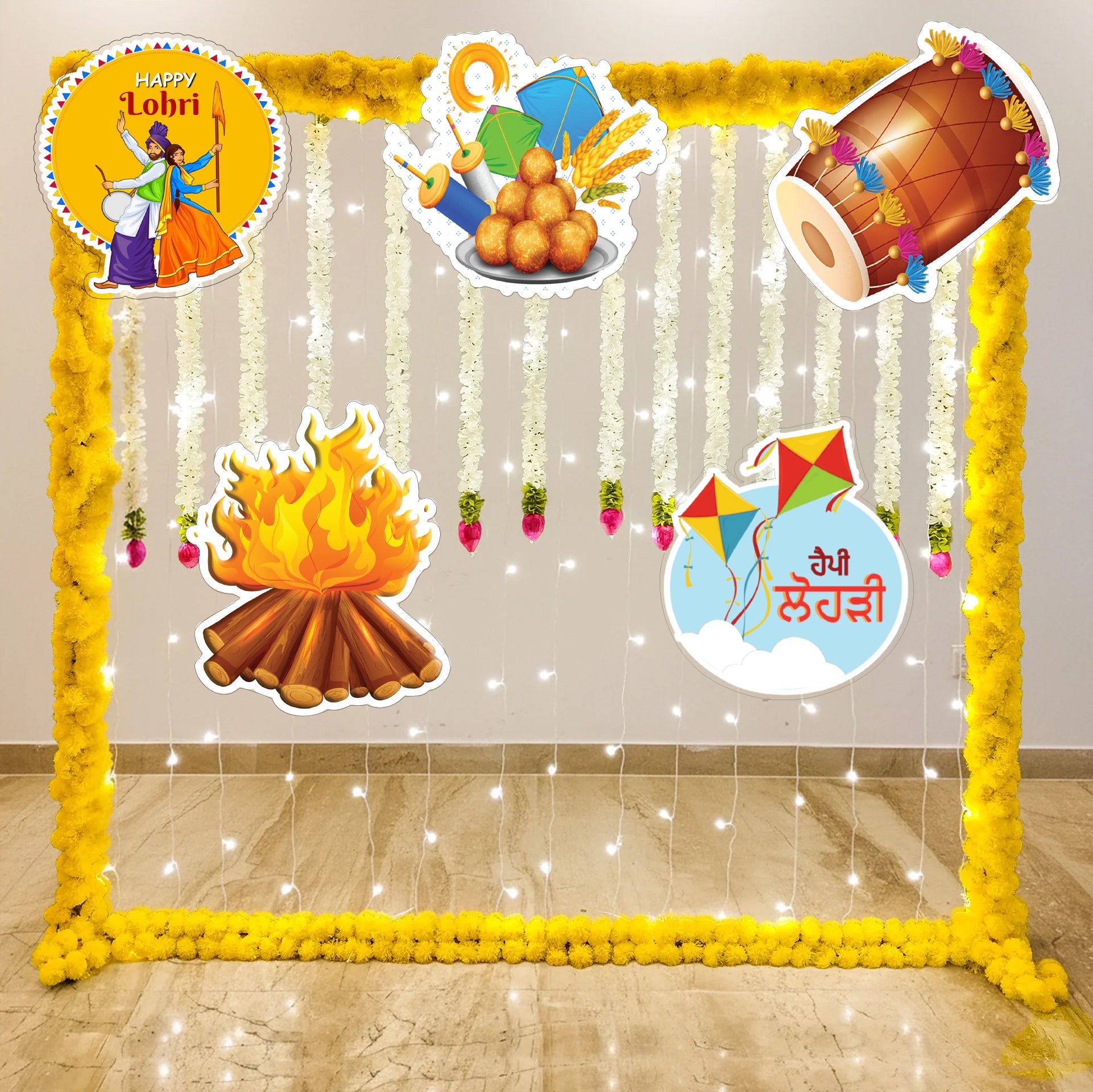 Lohri Party Paper Cutouts for Decoration- Set of 5