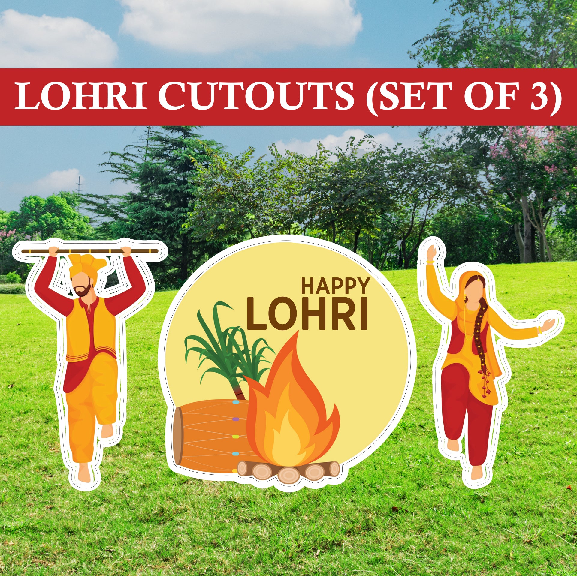 Lohri Party Cutouts for Decoration- Set of  3