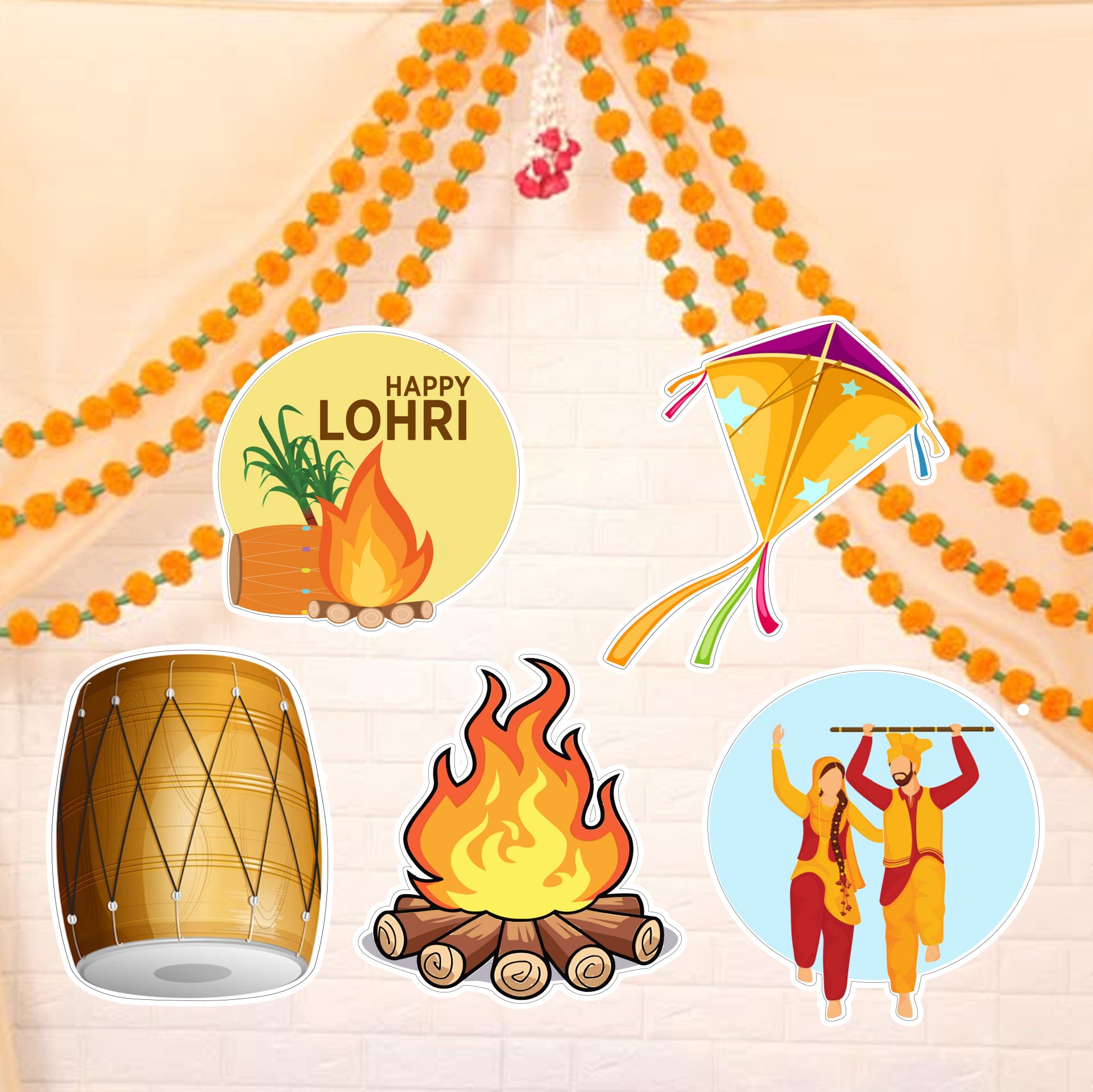 Lohri Party Cutouts for Decoration- Set of 5