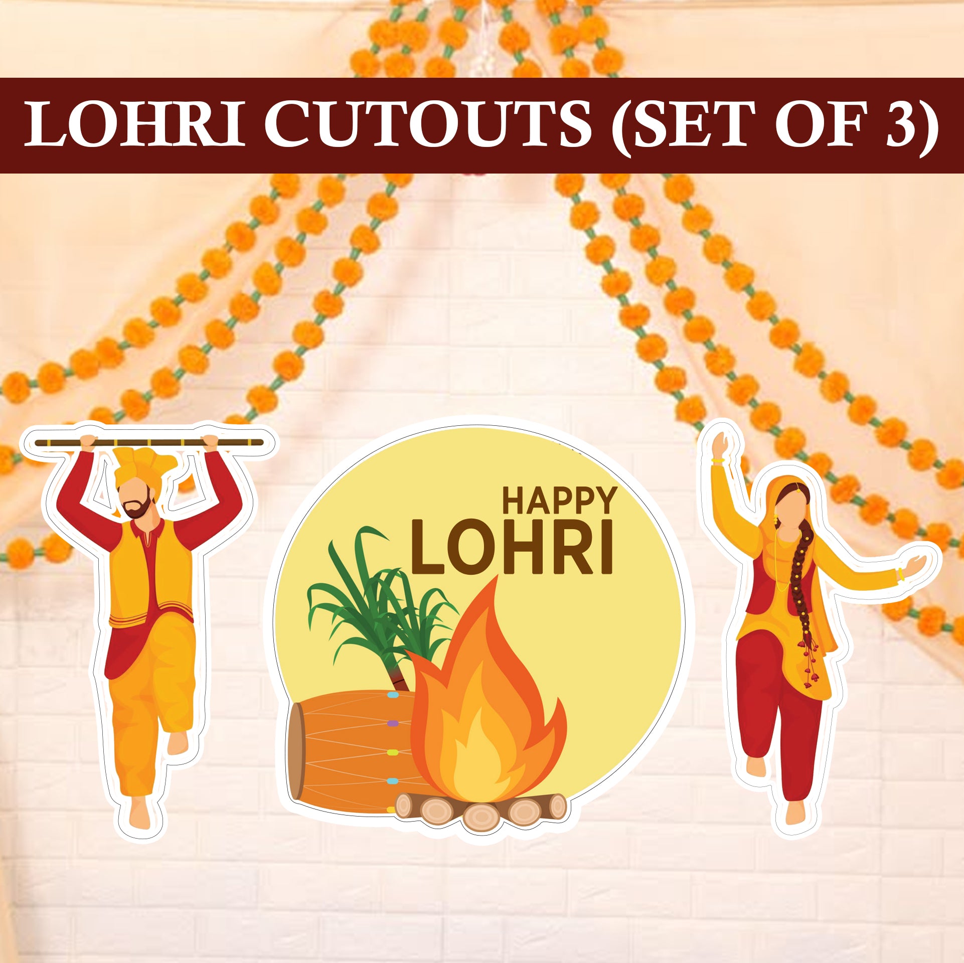 Lohri Party Cutouts for Decoration- Set of  3