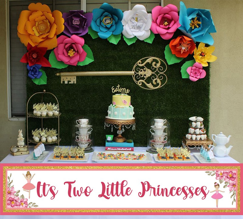 Twin Girls Birthday Party Long Banner for Decoration