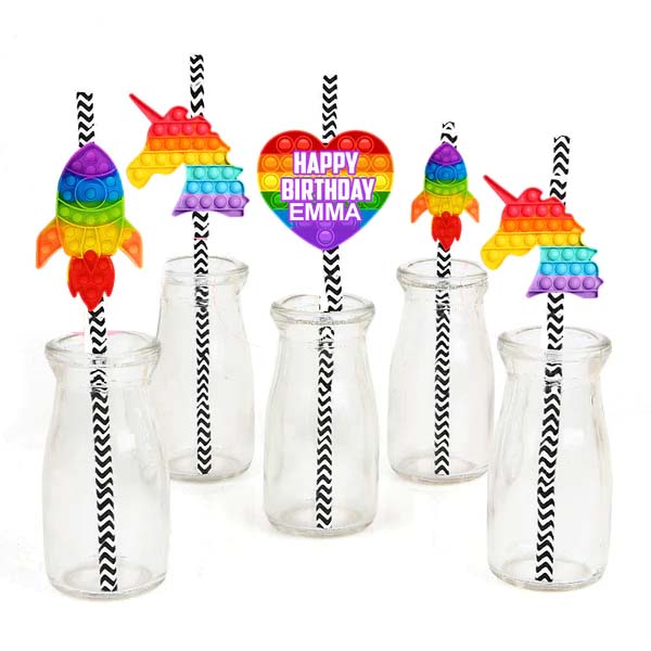 Pop It Theme  Birthday Party Paper Decorative Straws