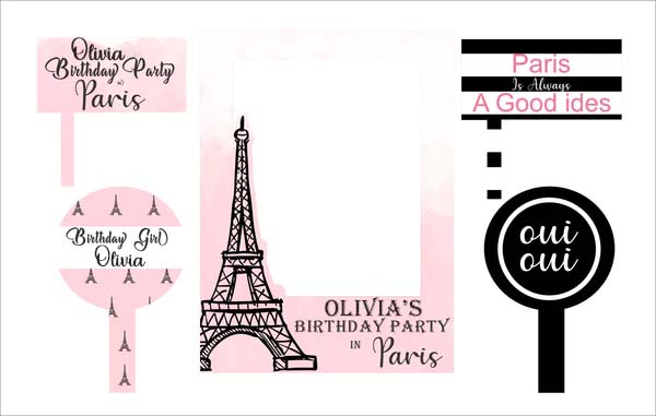 Paris Theme  Birthday Party Selfie Photo Booth Frame