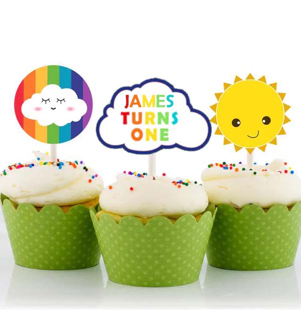 Rainbow Theme Birthday Party Cupcake Toppers for Decoration