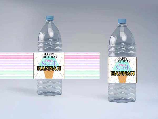 Two Sweet Theme Birthday Party Water Bottle Labels