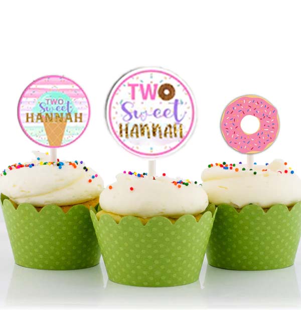 Two Sweet Birthday Party Cupcake Toppers for Decoration