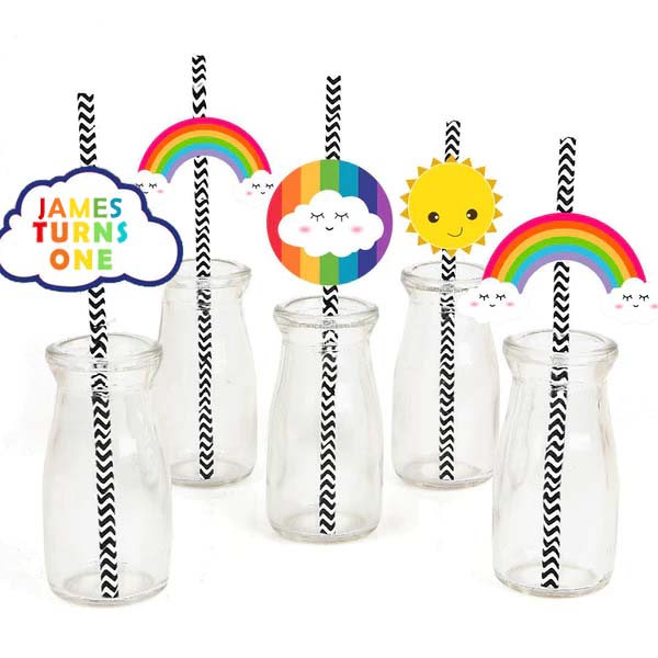 Rainbow Birthday Party Paper Decorative Straws