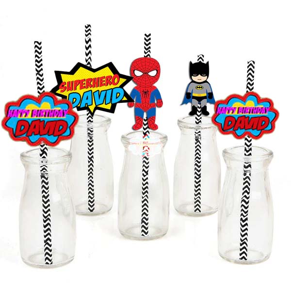 Super Hero Birthday Party Paper Decorative Straws