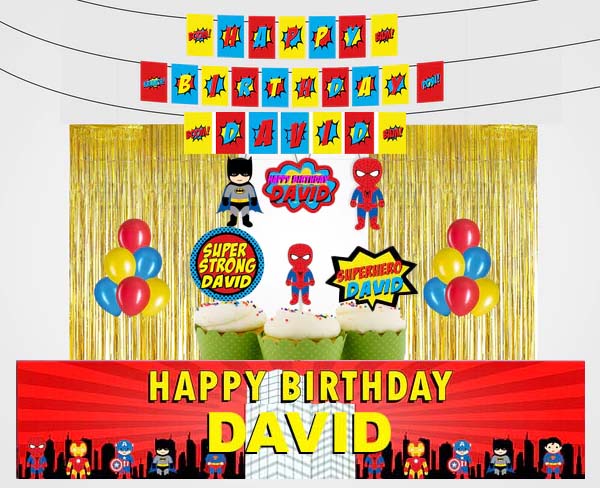 Super Hero Birthday Party Decoration Kit - Personalized