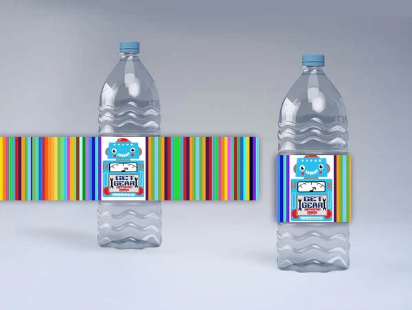 Robot Theme Water Bottle Labels