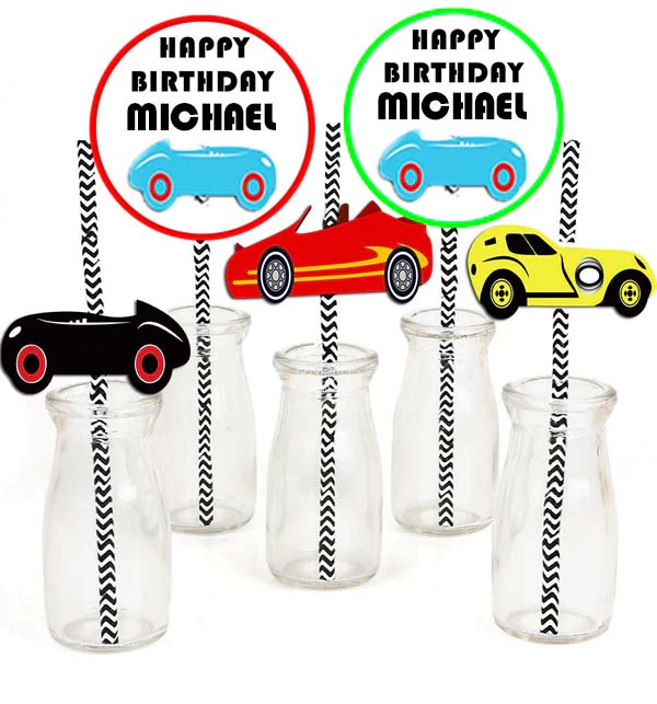 Racing Car Birthday Party Paper Decorative Straws