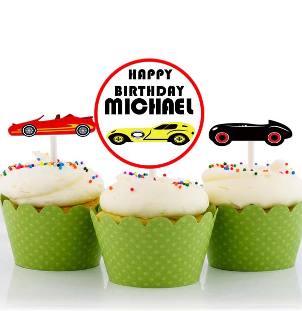 Racing Car Theme Birthday Party Cupcake Toppers for Decoration