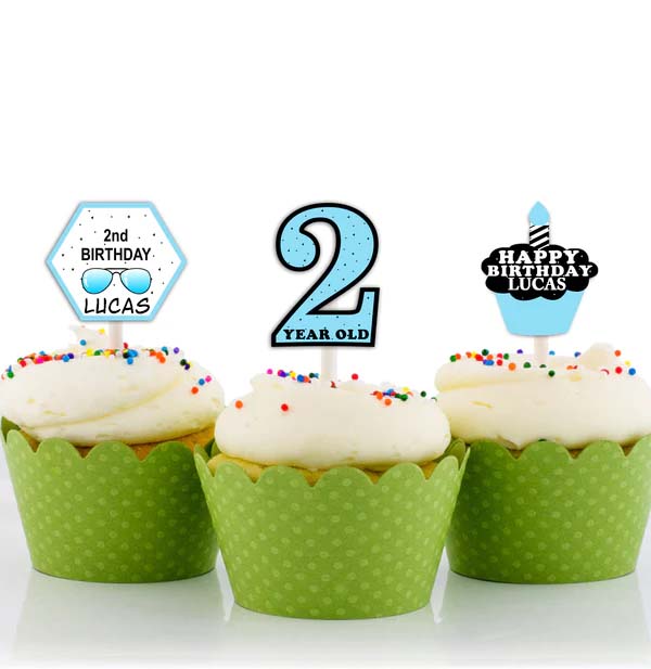 Two Cool Party Theme Birthday Cupcake Toppers for Decoration