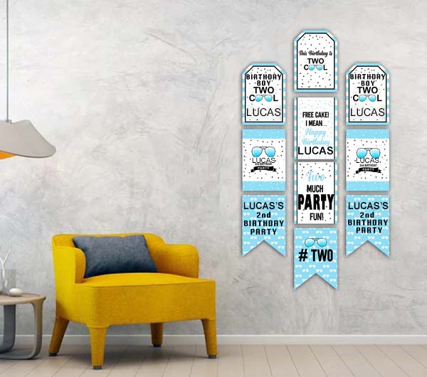 Two Cool Party Theme Birthday Paper Door Banner or for Wall Decoration.