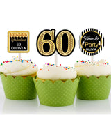 60th Theme Birthday Party Cupcake Toppers for Decoration