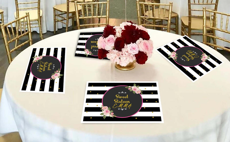 16th Milestone Theme Birthday Table Mats for Decoration