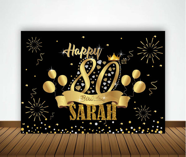 80th Birthday Party Personalized Backdrop