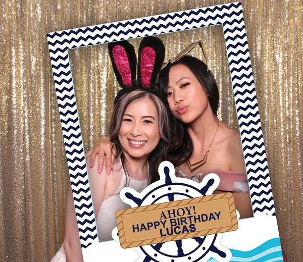 Nautical Ahoy Birthday Party Selfie Photo Booth Frame & Props