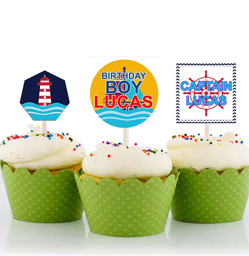 Nautical Theme Birthday Party Cupcake Toppers for Decoration