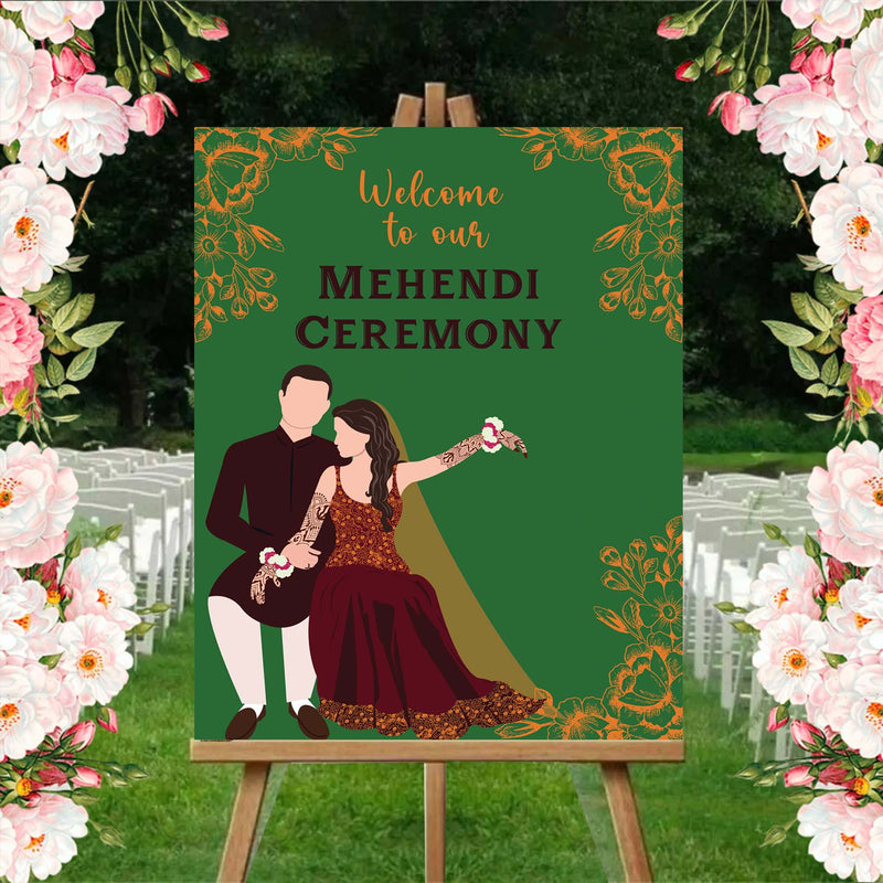 Mehndi Ceremony Signage or Welcome Board for Decoration