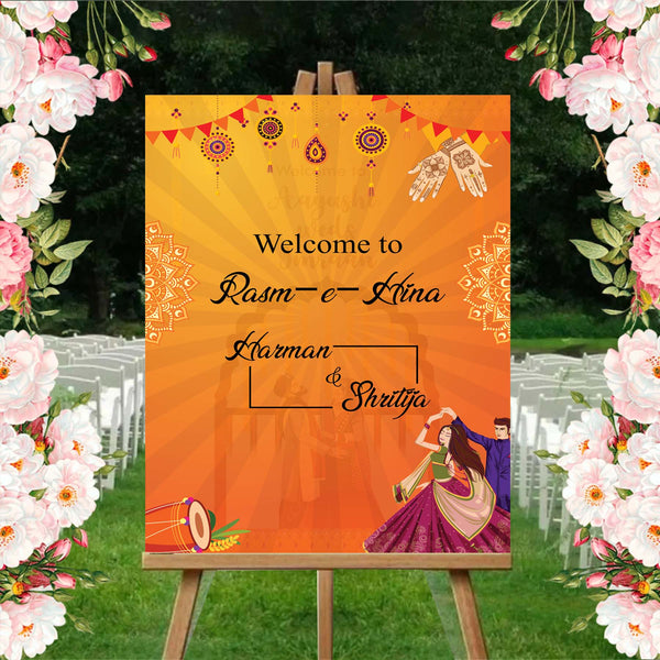 Mehndi Ceremony Signage or Welcome Board for Decoration