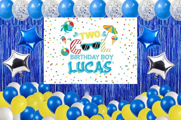 Two Cool Birthday Complete Party Set With Personalized Backdrop