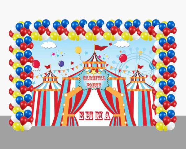 Carnival Birthday Party Decoration Kit With Personalized Backdrop.