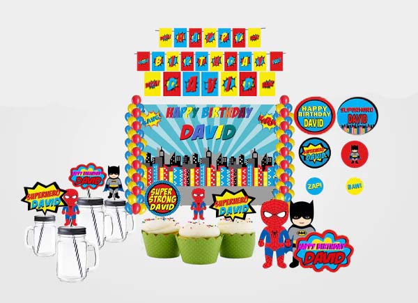 Super Hero Theme Birthday Complete Personalize Party Kit
